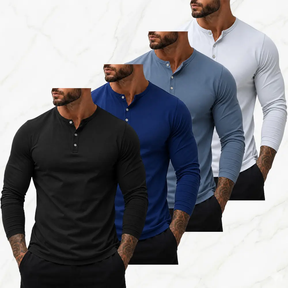 Men’s Solid-Color Henley Long-Sleeve T-Shirt - Menswear Top, Soft Comfortable, All-Season Loungewear Thermal Base Layer, Ideal for Work, Travel, Great Men’s Gift