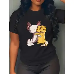 100% cotton Leopard Gecko Hugging Axolotl T-Shirt casual Fashion graphic tees for women