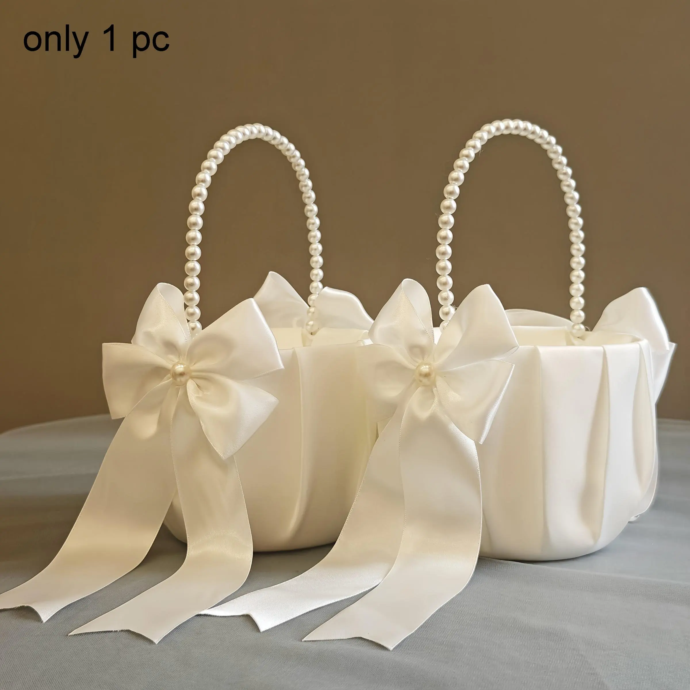 Pure Color Bow Pearl Handle Flower Girl Gifts Basket, Perfect for Halloween Christmas Party Decorations, Elegant Wedding Accessories, Gift Baskets, Decorative Gifts