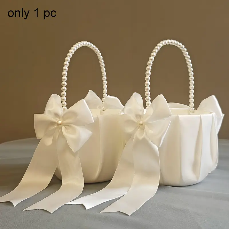 Pure Color Bow Pearl Handle Flower Girl Gifts Basket, Perfect for Halloween Christmas Party Decorations, Elegant Wedding Accessories, Gift Baskets, Decorative Gifts