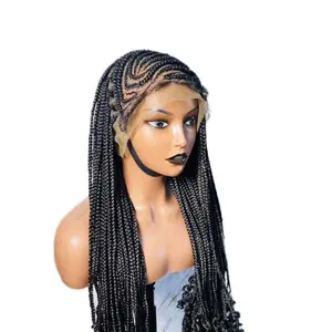 Full Lace Knotless Box Braids with Cornrow Front and Curly Ends Hair Style Product