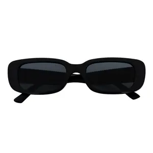SLIM - Retro 90s Slim Small Rectangle Sunglasses Gloss Black Smoke Tint