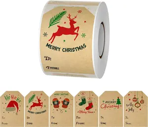 300 count Christmas Stickers,2 * 3 Inch Christmas Label,6 Designs of Christmas Tags Stickers, Paper Christmas Tags