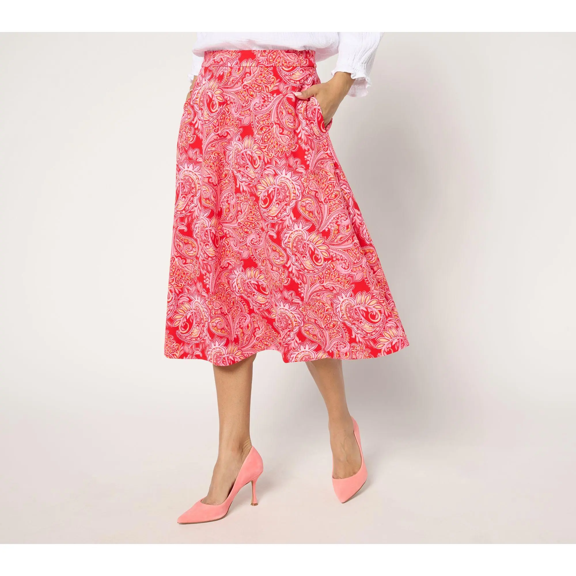 Isaac Mizrahi Live! Petite Printed Scuba Crepe Midi Skirt