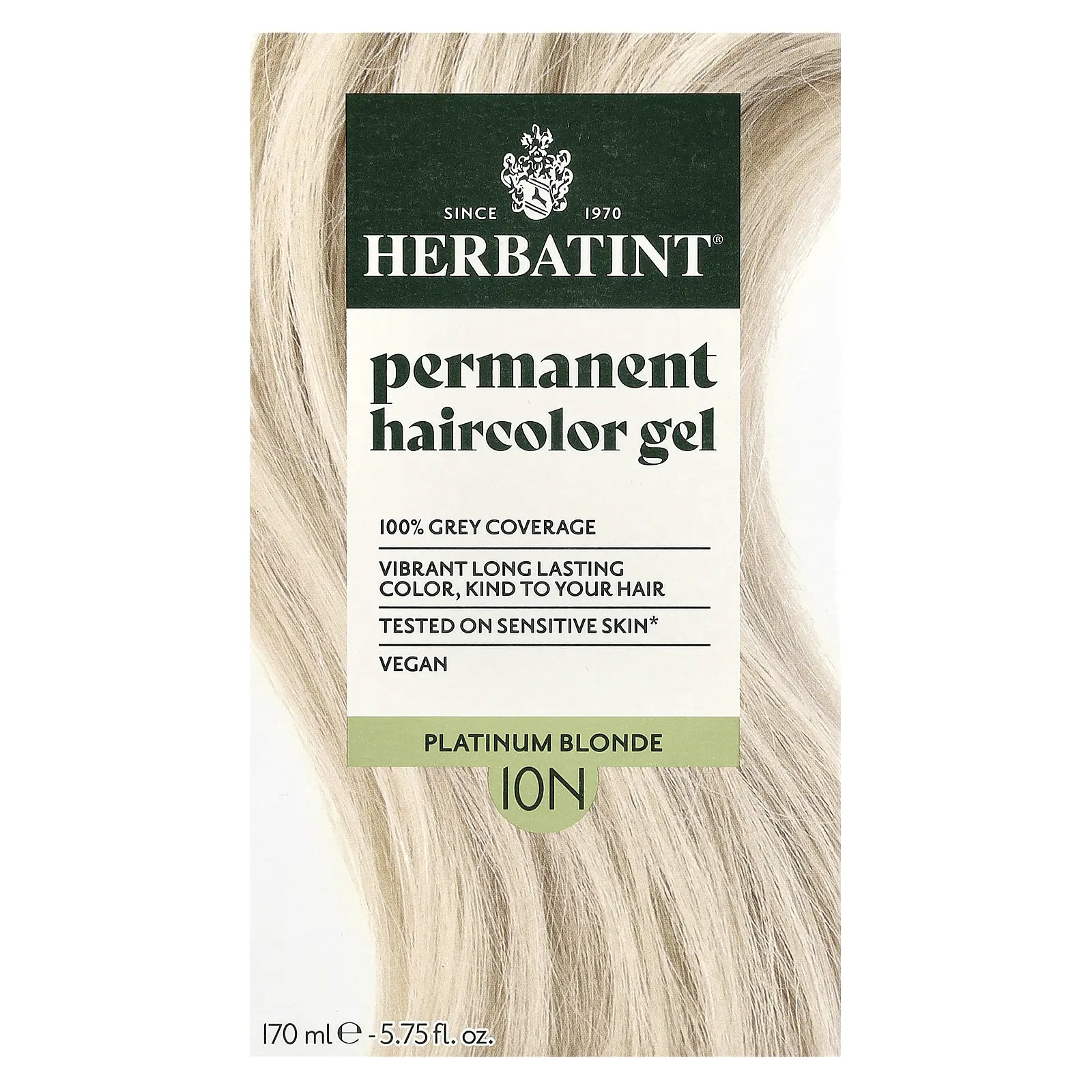 Herbatint Permanent Haircolor Gel, 10N Platinum Blonde, 5.75 fl oz (170 ml) Herbatint Permanent Haircolor Gel, 10N Platinum Blonde, 5.75 fl oz (170 ml)