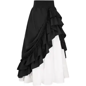 Womens Casual Elastic Ruffled Renaissance Skirt Victorian Layered Medieval Layered Maxi Skirts