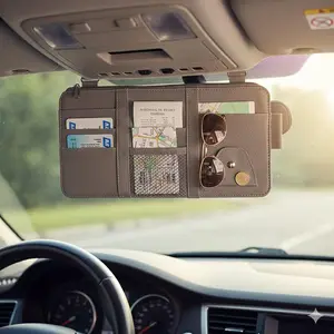 Leather Car Sun Visor Organizer, Anti-Slip Windshield Storage System for SUV & Sedan, Multi-Function Vehicle Card Holder and Accessory Pouch