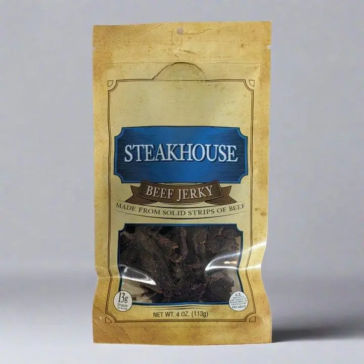 Buc-ee's Steakhouse Dried Beef Jerky High Protein Snacks - 100% Premium Beef Strips, Grilled Steak Flavor, Savory Garlic & Black Pepper Seasoning, No Artificial Preservatives, Resealable Bag, Ideal for Adults