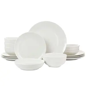 212 MAIN Camellia Porcelain Double Bowl Tableware Set - 16-Pieces Dinnerware with Large Bowls, Plates for Pasta and Everyday Dining