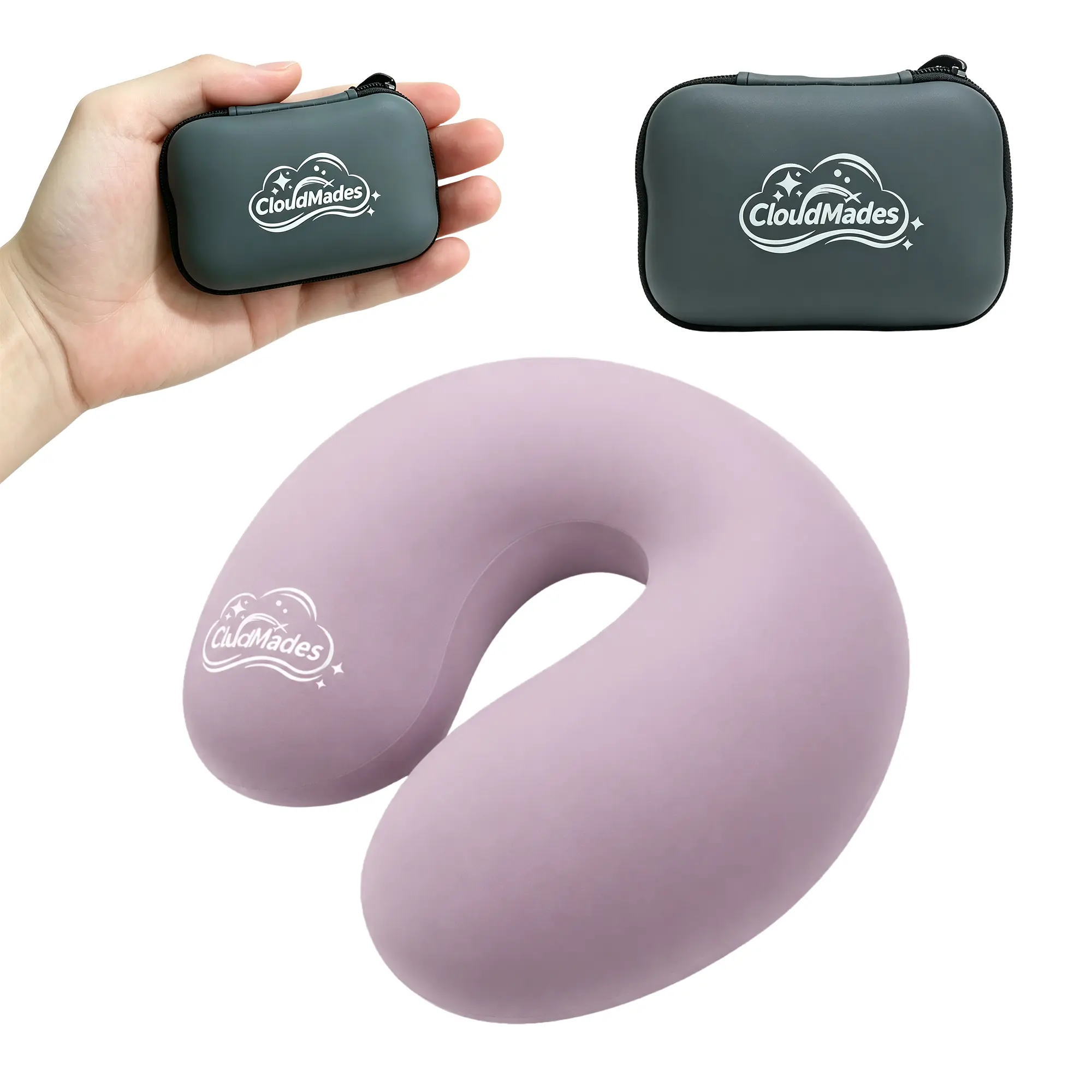 CloudMades Travel Neck Pillow, Premium Inflatable 360° Head Support, Only 2.4oz Ultra Lightweight, Breathable & Washable Cover, Portable Storage Box, Ideal for Airplane, Train, Car Travel