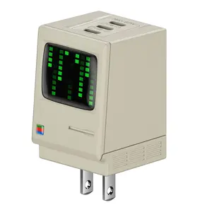 SHARGE Retro 67 GaN Charger, USB C Charger, Power Display, 3-Port Fast Charger with Digital Rain, 67W Foldable Wall Charger for iPhone 15/Pro, 14/Pro Max/13, iPad, MacBook, Galaxy, Google Pixel Gifts Idea