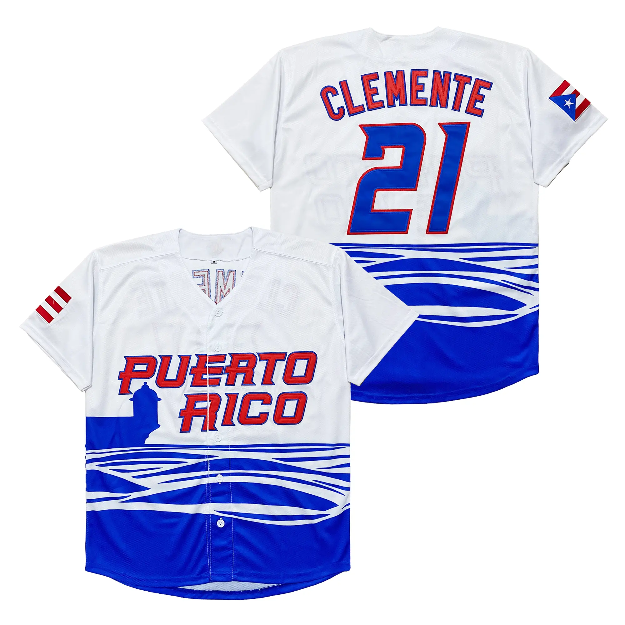 Men's Puerto Rico #21 Clemente World Game Classic Baseball Jersey Embroidery