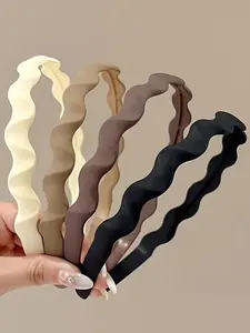 4pcs Matte Wavy Daily Outdoor High Crown Headband with Teeth, Anti-Slip Face Washing Headband, Women's Hair Clips, Comfortable & Secure Fit