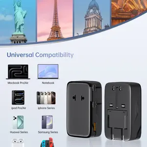 67w Gan Global Travel Adapter, Multi-Port Fast Charging, Universal Plug Converter, Laptop Compatible, Eu Us Uk Au Standards