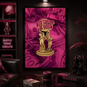 The World Is Yours Canvas Wall Art Poster, Luxury Hustle Motivation Poster, Urban Wealth Aesthetic Decor for Bedroom, Office & Man Cave Luxury Money Mindset Canvas Wall Art