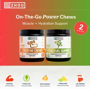 Zhou On-The-Go Power Chews Bundle — Creatine Chews + Hydro-Fuel Electrolyte Gummies — Daily Workout Routine