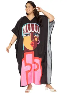 Gypsie Blu Plus Size Women Caftan Dress Kimono Sleeve Casual Maxi Dresses Beach Cover Up for Ladies (Black)