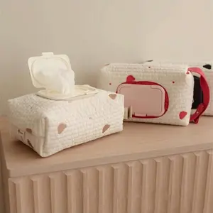 Cute Embroidered Car Tissue Box with Large Capacity for Baby Strollers, Tissue Holder Bag