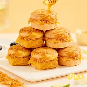 Shishang Egg & Pork Floss Burger Pineapple Bun, 7pcs 17.63 oz Golden Soft & Fluffy, 4-Layer Texture, Nutritious Breakfast Bread for 1 Week