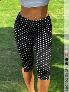 Women's Y2K Polka Dot Print Seven-Quarter Tight-Fit Pants, Elastic Slim Fit Bottoms, Casual Daily Wear & Vacation