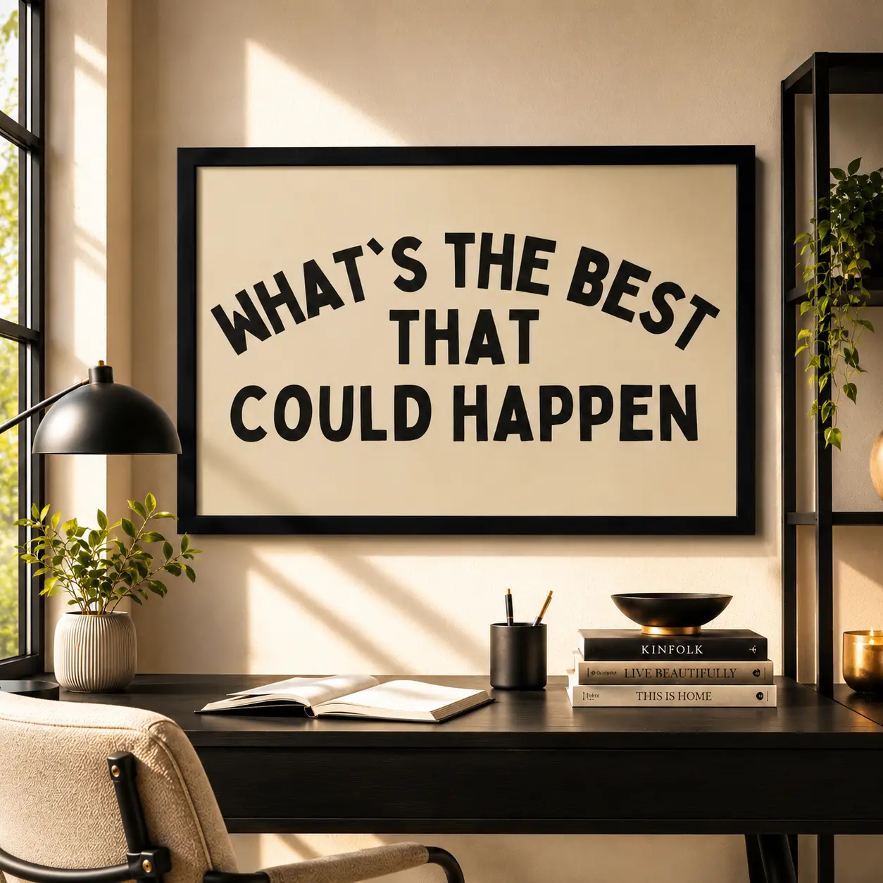 What’s The Best That Could Happen |   Gray Dopamine Desk Decor |   Motivational Wall Art, Canvas Wall Art, Positive Quote Poster, Office Desk Decor, Bedroom Dorm Room Decor, Inspirational Print, Gift for Her, Modern Aesthetic Wall Decor