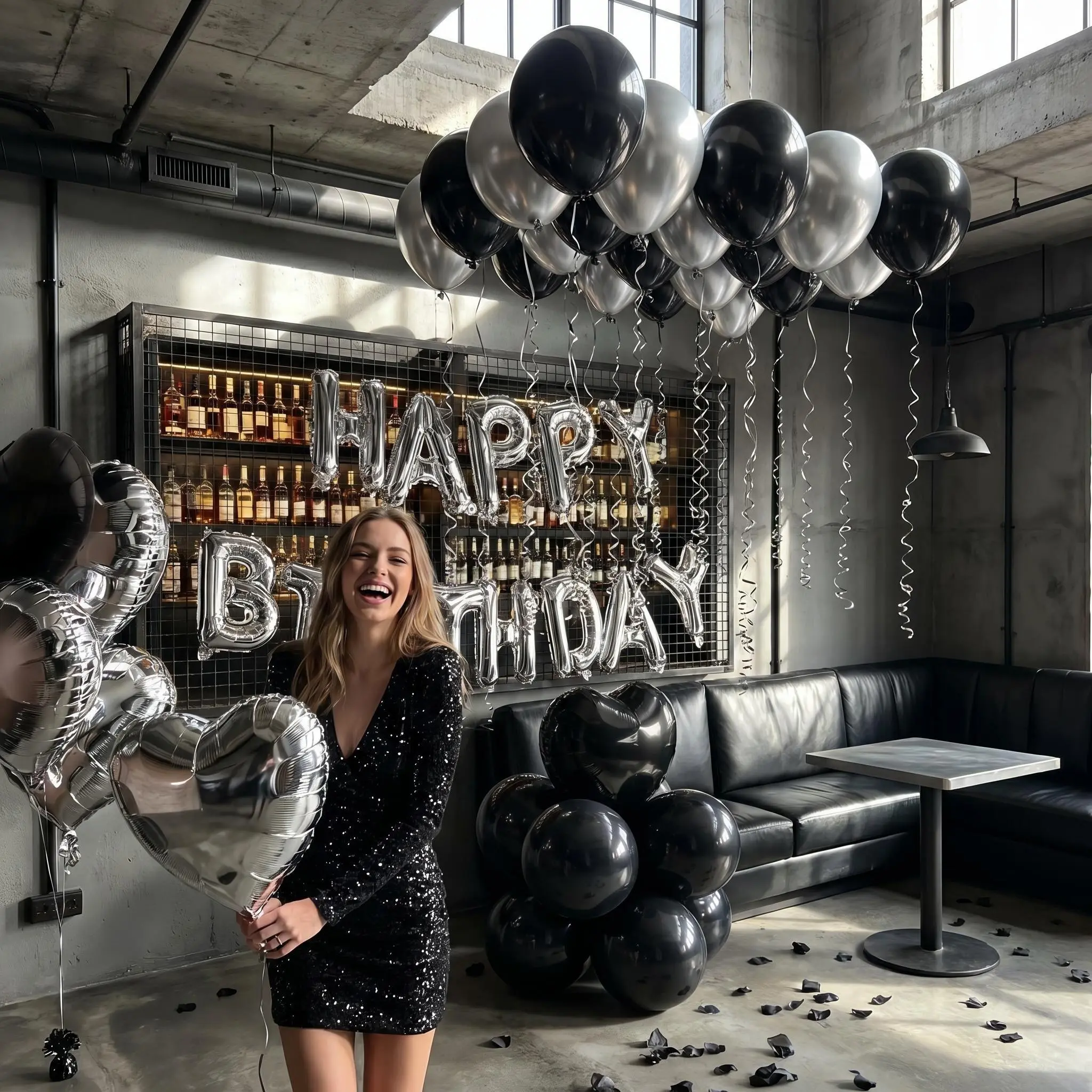 32pcs Birthday Balloon Set, 16inch Silver Happy Birthday Letter Balloons, 18inch Black And Silver Heart-Shaped Aluminum Foil Balloons And Latex Balloons, Suitable For Birthday Party Decoration, Indoor Wall Decoration Banner Celebration
