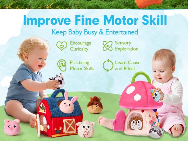 hahaland Surprise Barn with Stuffed Farm Animals/Bunny Mushroom:Rattle, Crinkle Paper, Mirror - Montessori Developmental toddler  Toys,Farm Plush Toys for Babies Travel Toy,For 0-3 Months/6-12  Months gift