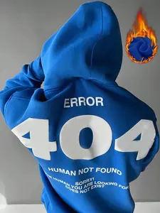 Men's 2026 Error 404 Cyberpunk Fleece Hoodie, Royal Blue Streetwear, Daily Commute Top, Casual Fashion, Winter Wear