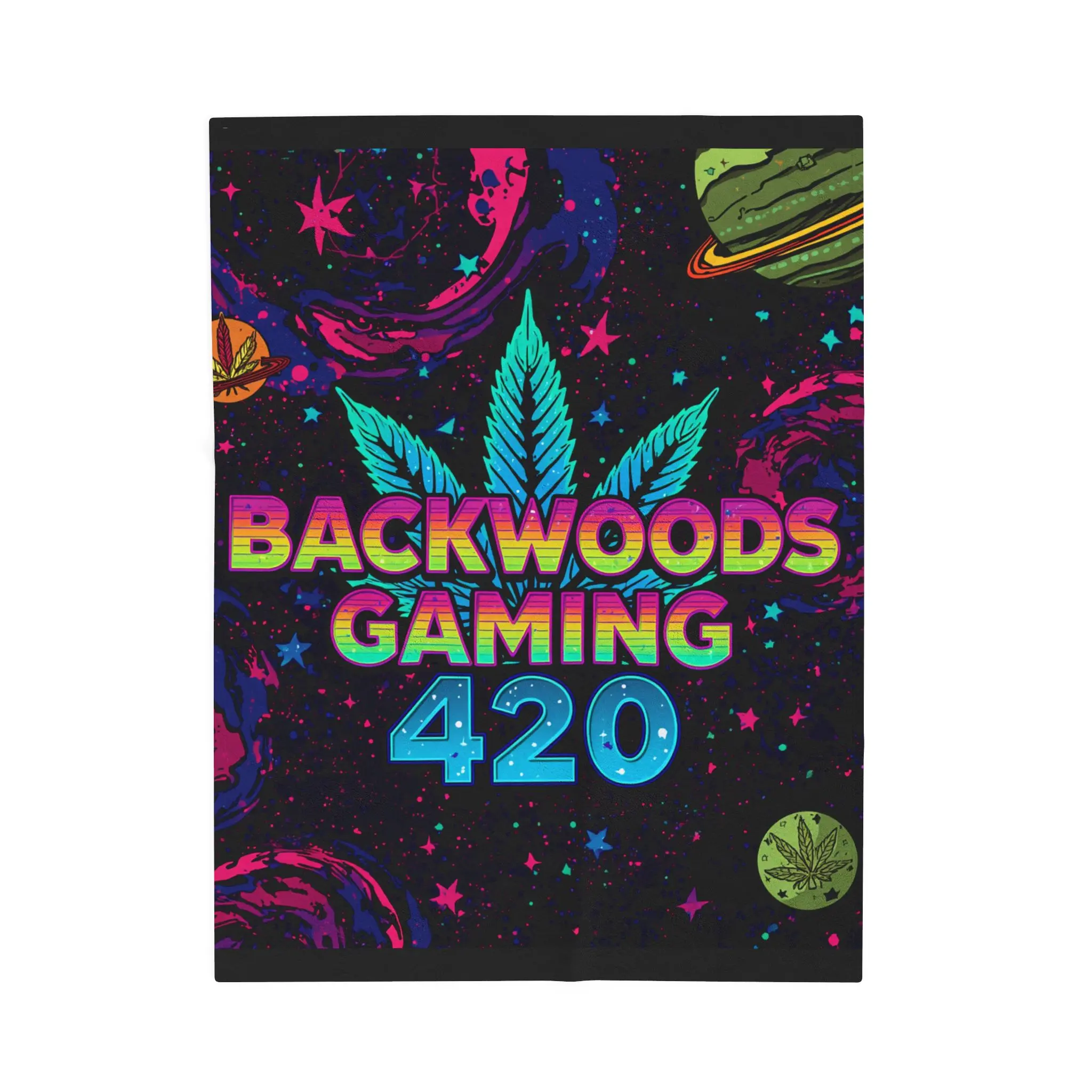 Backwoods Gaming 420 Velveteen Plush Blanket | Neon Space Cannabis Leaf