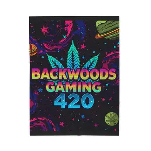 Backwoods Gaming 420 Velveteen Plush Blanket | Neon Space Cannabis Leaf