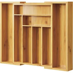 Bamboo Expandable Silverware Drawer Organizer, Adjustable Kitchen Utensil Tray for Forks, Spoons & Knives, Wooden Cutlery Storage Holder for Bedroom & Living Room