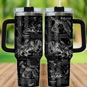 Dragon Rider 40oz Tumbler, Dark Fantasy Tumbler With Handle, Bookish Mug, Engraved Stainless Straw Lid, Fourth Wing Coffee Cup, Reader, hydration tumbler, Gift for him, her