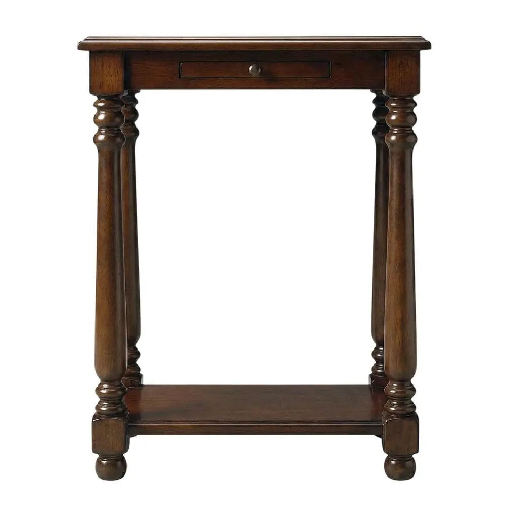 Cherry Den Chairside Table - Fully Finished Back Indoor Furniture with Adjustable Shelf, Adjustable Height, Brass Hardware Accents, Kiln Dried Wood, Generous Weight Capacity