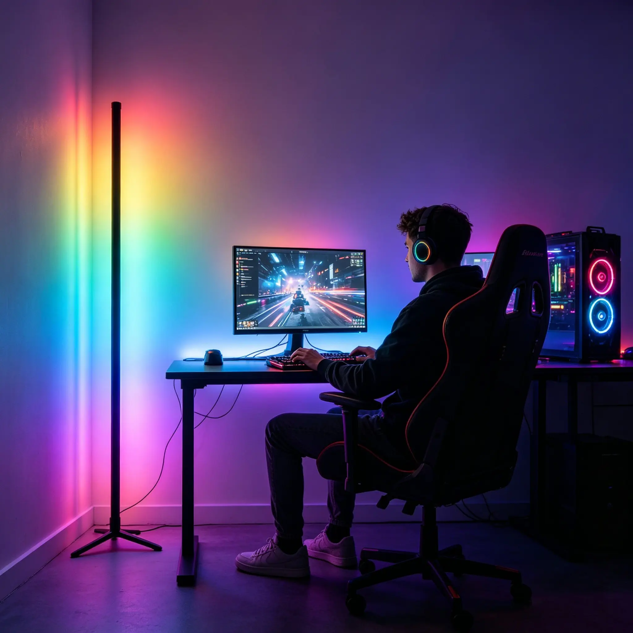 Corner Floor Lamp 39.37" (100cm) Modern RGB LED Dimmable Mood Lighting Indoor Lighting Home Decoration Lamp With Music Sync, Press Key Control, USB Power Supply, For Living Room, Bedroom, Game Room, Halloween Christmas Gift