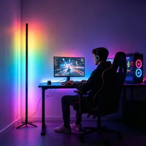Corner Floor Lamp 39.37" (100cm) Modern RGB LED Dimmable Mood Lighting Home Decoration Lamp With Music Sync, Press Key Control, USB Power Supply, For Living Room, Bedroom, Game Room, Halloween Christmas Gift