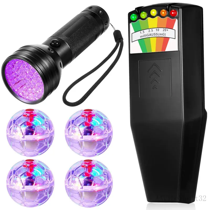 6 Pcs Ghost Hunting Equipment Kit Include 1 Emf Meter 1 UV Flashlight and 4 LED Light up Pet Cat Ball Ghost Investigation Paranormal Equipment for Home Office Inspections Gifts(Strong Light)AAVibeVault32