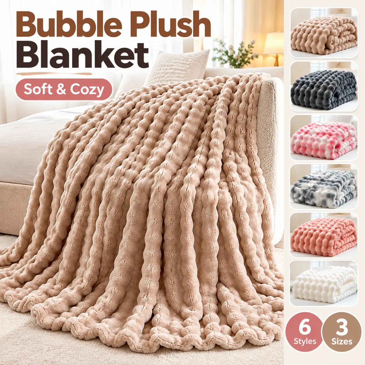 Gingham Bubble Fleece Throw Blanket, Ultra Soft Fluffy Cozy Blanket for Sofa Couch Bed, Machine Washable Living Room Home Decor, Warm Gift for Women Girls