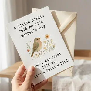 Funny Mother’s Day Card for Mom – “A Little Birdie Told Me…” Sarcastic Joke, Cute Humor Gag Gift, Greeting Card from Daughter or Son