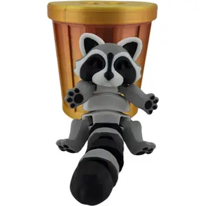 3D Printed Articulated Raccoon Figurine | Realistic Black, Grey, and White Colors | Adorable Desk Decor and Collectible Toy | Fidget