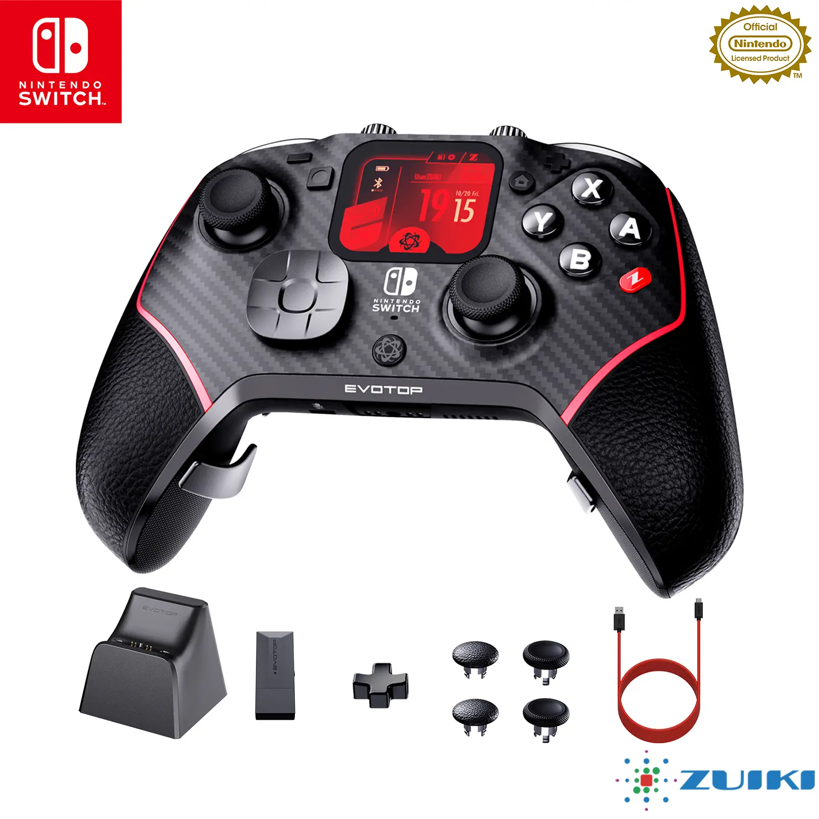 EVOTOP White Wireless Bluetooth Game Controller for Nintendo Switch/Console, Licensed Nintendo Pro Accessory, with Multi-Function LCD Touch Screen, Wired-Wireless Connection, Charging Dock, Full Customization, High Precision Buttons, Accessories, Devices,