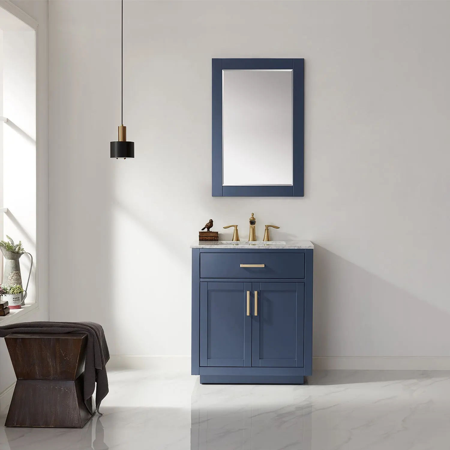 Altair Design Ivy 30" Single Bathroom Vanity Set in Royal Blue and Carrara White Marble Countertop
