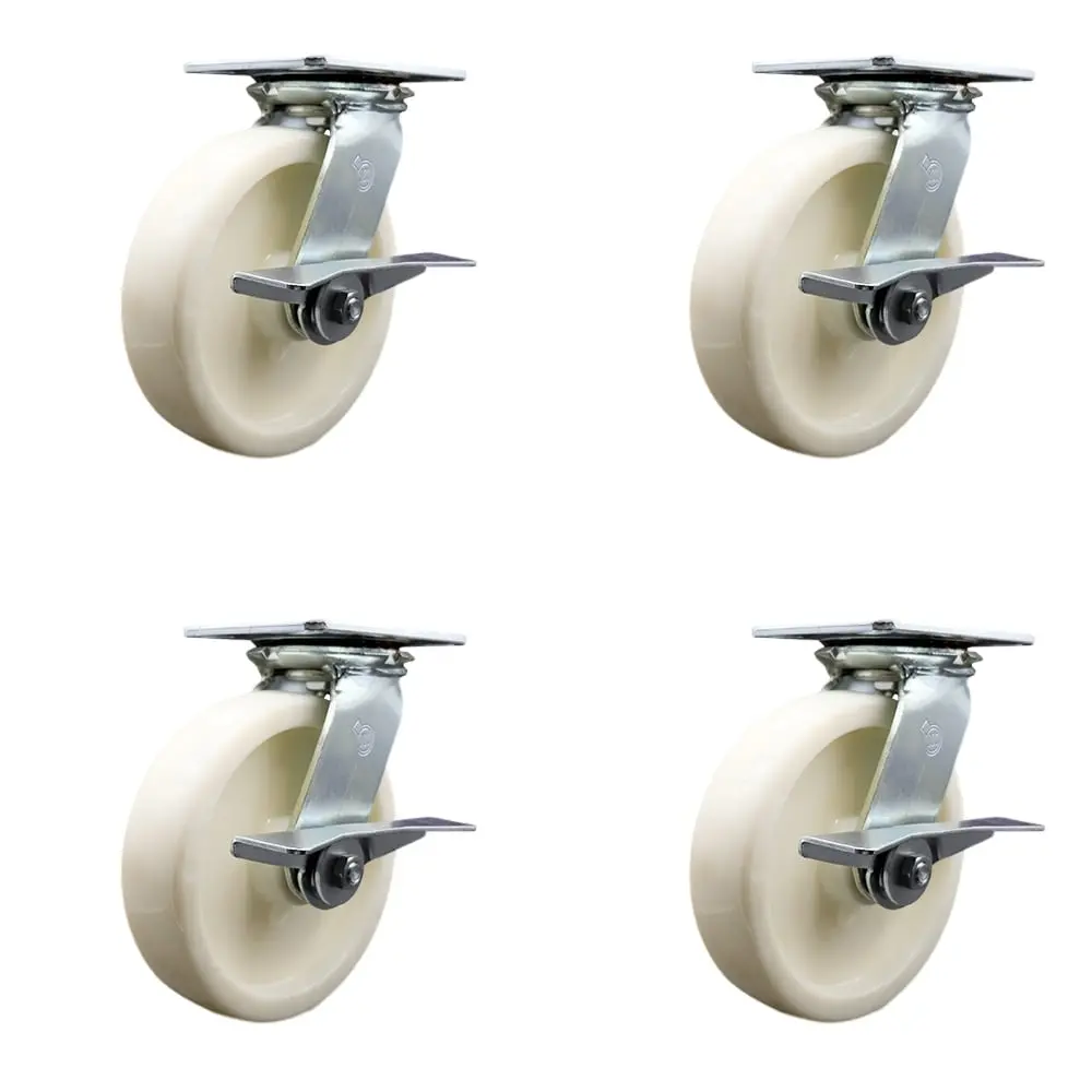 Service Caster SCC-35S820-NYR-SLB-4 Heavy Duty Large Top Plate Nylon Swivel Caster with 8 x 2 in. White Wheels - 5000 lbs Total Capacity - Set of 4