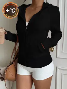 Women's Casual Hooded Sweatshirt, Long Sleeve Top, Vintage Street Style Slim Fit Sporty Jacket, Y2K Fashion, Music Festival Wear