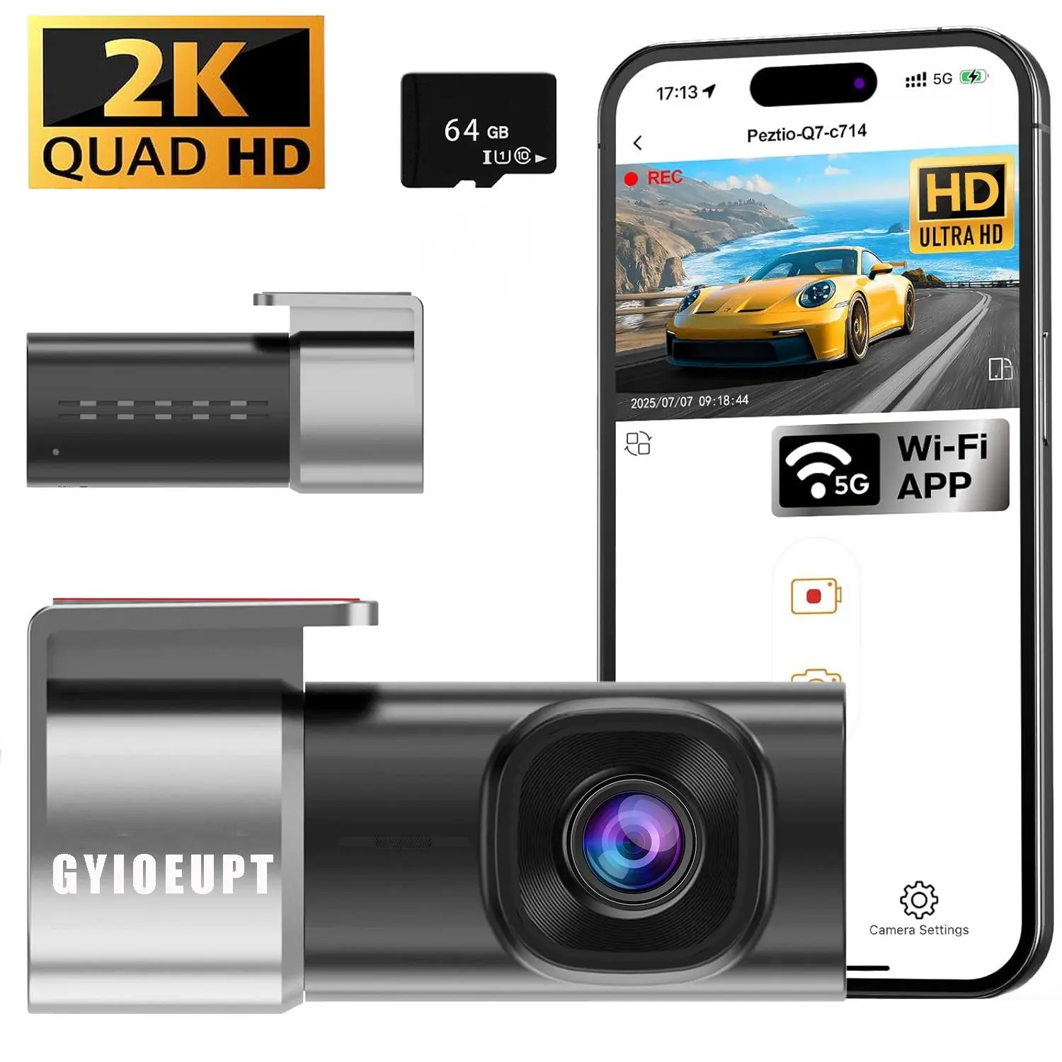2K QHD    with 5G WiFi, APP Control, Real-Time View, and Free 64GB Memory Card  Driving Recorder built-in gps wifi night vision Rear View Mirror   camera dash for  trailer tf gb cam ir full hd hd  hdr lamp channel g-sensor button waterproof backup touch