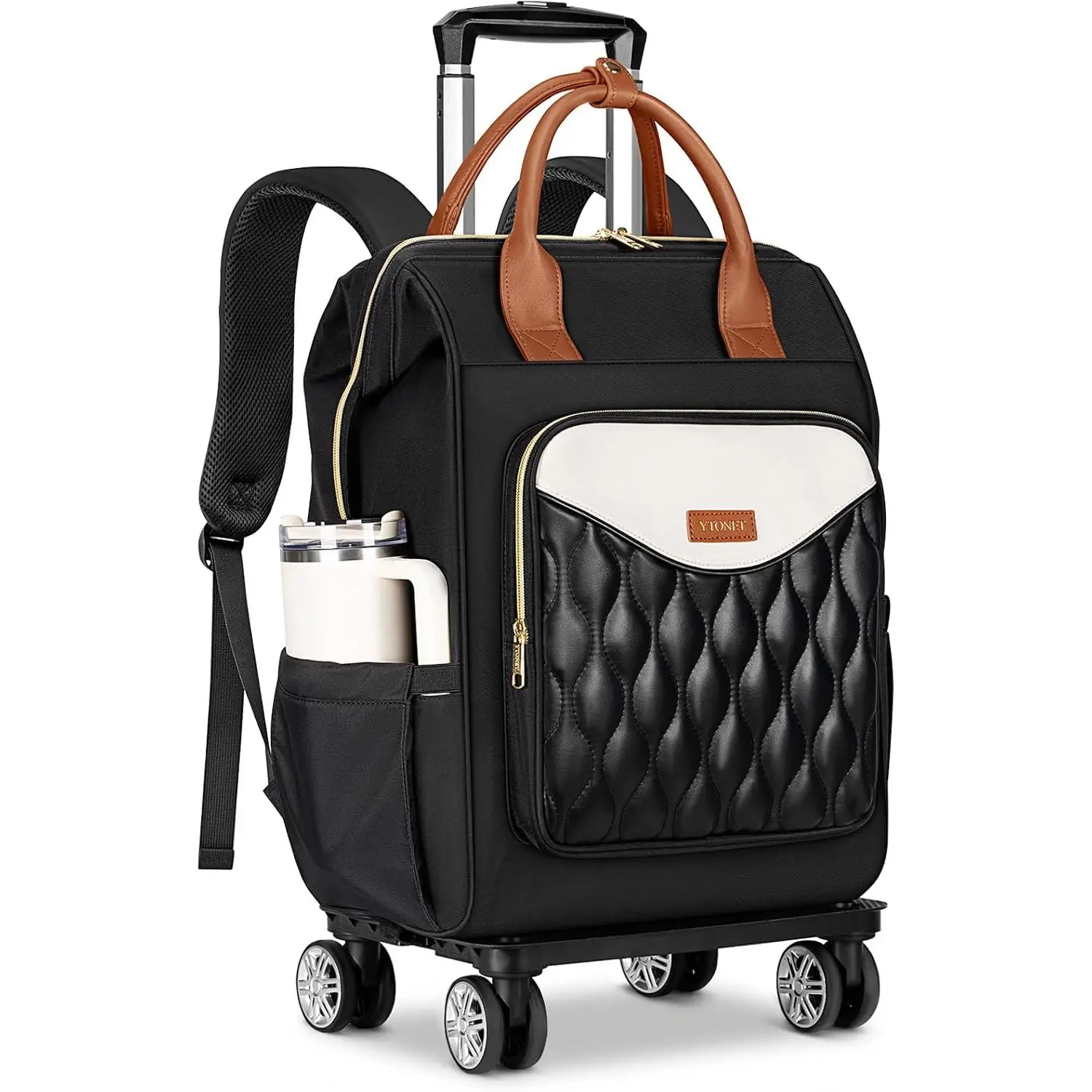Ytonet Rolling Backpack for Women, 15.6" Laptop Backpack with 4 Wheels, 2-in-1 Travel Bag with Detachable Trolley for Work, College & Trips