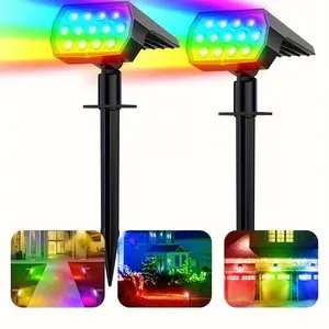 Solar Spot Lights Outdoor 13 LED RGB Color Changing Solar Powered Light 7 Lighting Modes Solar Landscape Spotlights IP65 Waterproof Wall Lights for Walkway Yard Garden