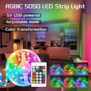 Rgbic 5050 Flexible LED Strip Light, Adjustable Color, Cuttable, 24-Key IR Remote, Ideal for Living Room, Game Room, Bedroom, Bar, Holiday Decor