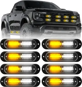 LED Amber White Strobe Light For Trucks,8Pcs Emergency Grill Surface Mount Flashing Lights With Controller