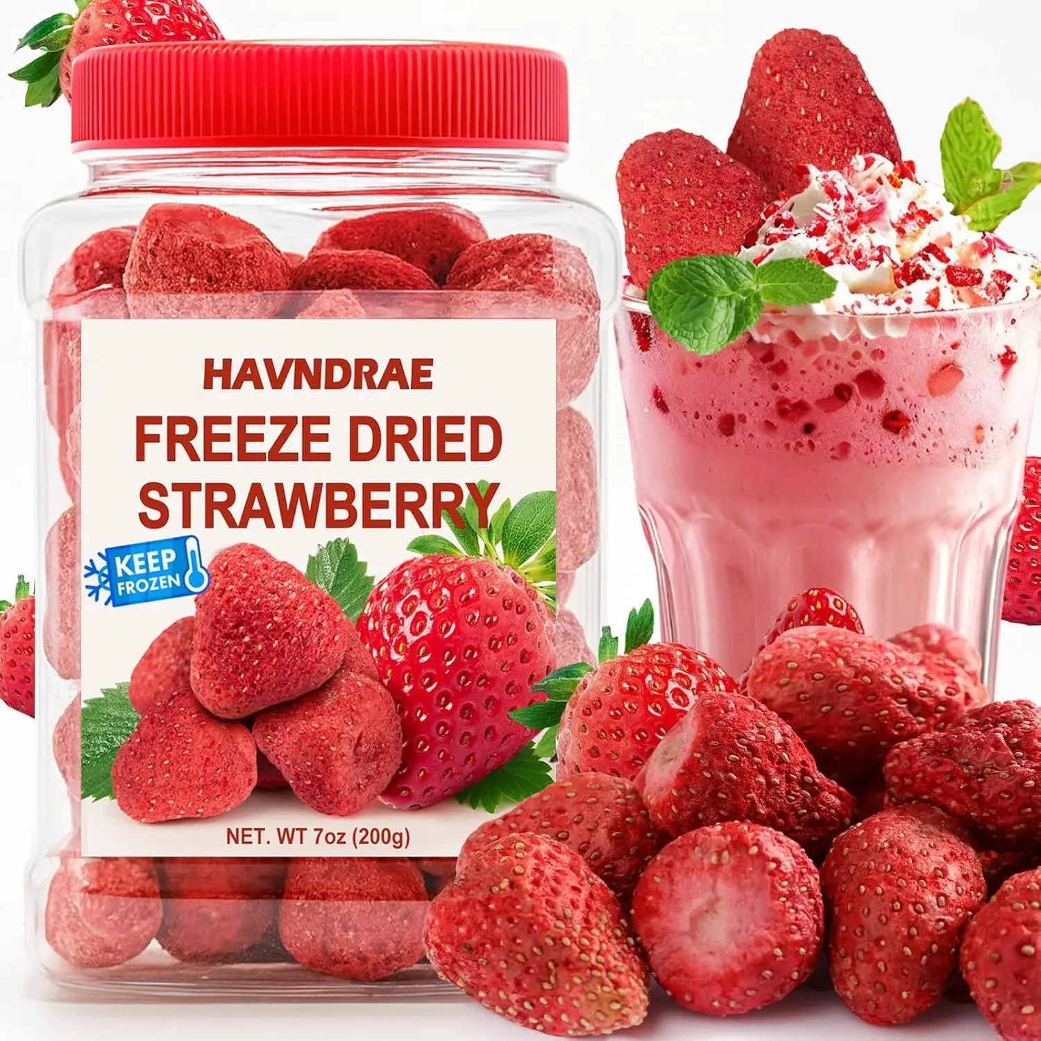 7oz Whole Freeze-Dried Strawberries - Dried Strawberry Snacks, Crispy Dehydrated Fruit Snack for Yogurt, Oatmeal, Cereal, Smoothies, Baking