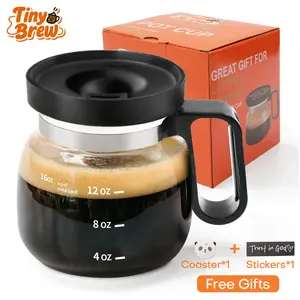 Tiny Brew Coffee Mug with Lid 16oz Glass Creative Cup, Coffee Lovers' Top Choice, Dimensions: 4.9inches tall, 3.8 inches wide, Includes Coaster, Ergonomic Handle Design, a little surprise for your loved one,deals for you,mid year sale